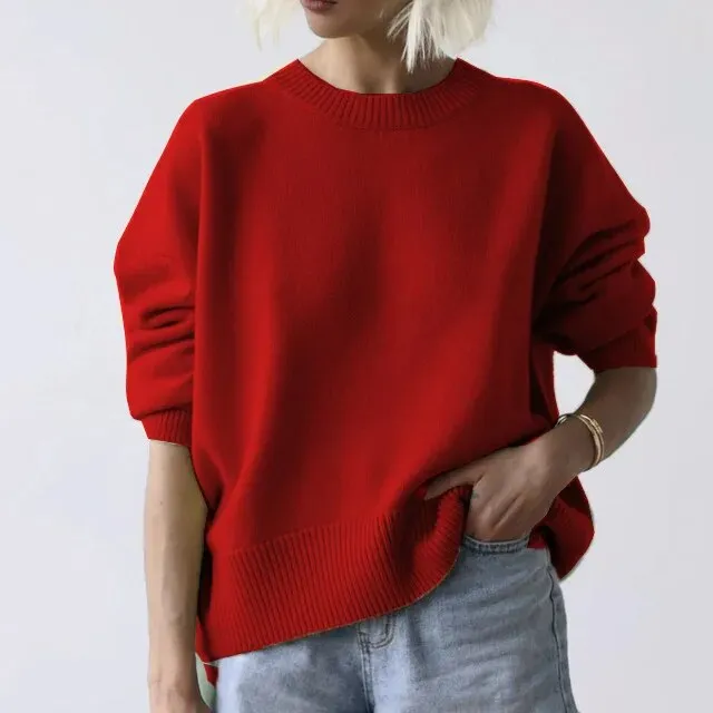 Loose Knitted Sweater For Women Elegant O-Neck Long Sleeve Knitted Pullover Top Warm Thick Jumpers