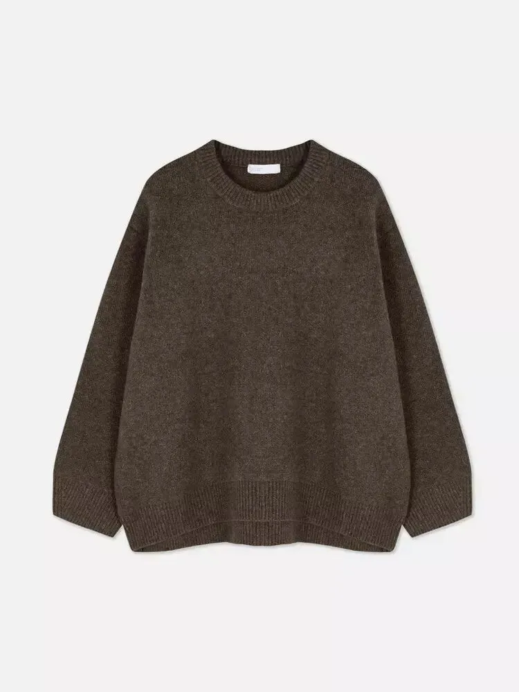 Loose Knitted Sweater For Women Elegant O-Neck Long Sleeve Knitted Pullover Top Warm Thick Jumpers