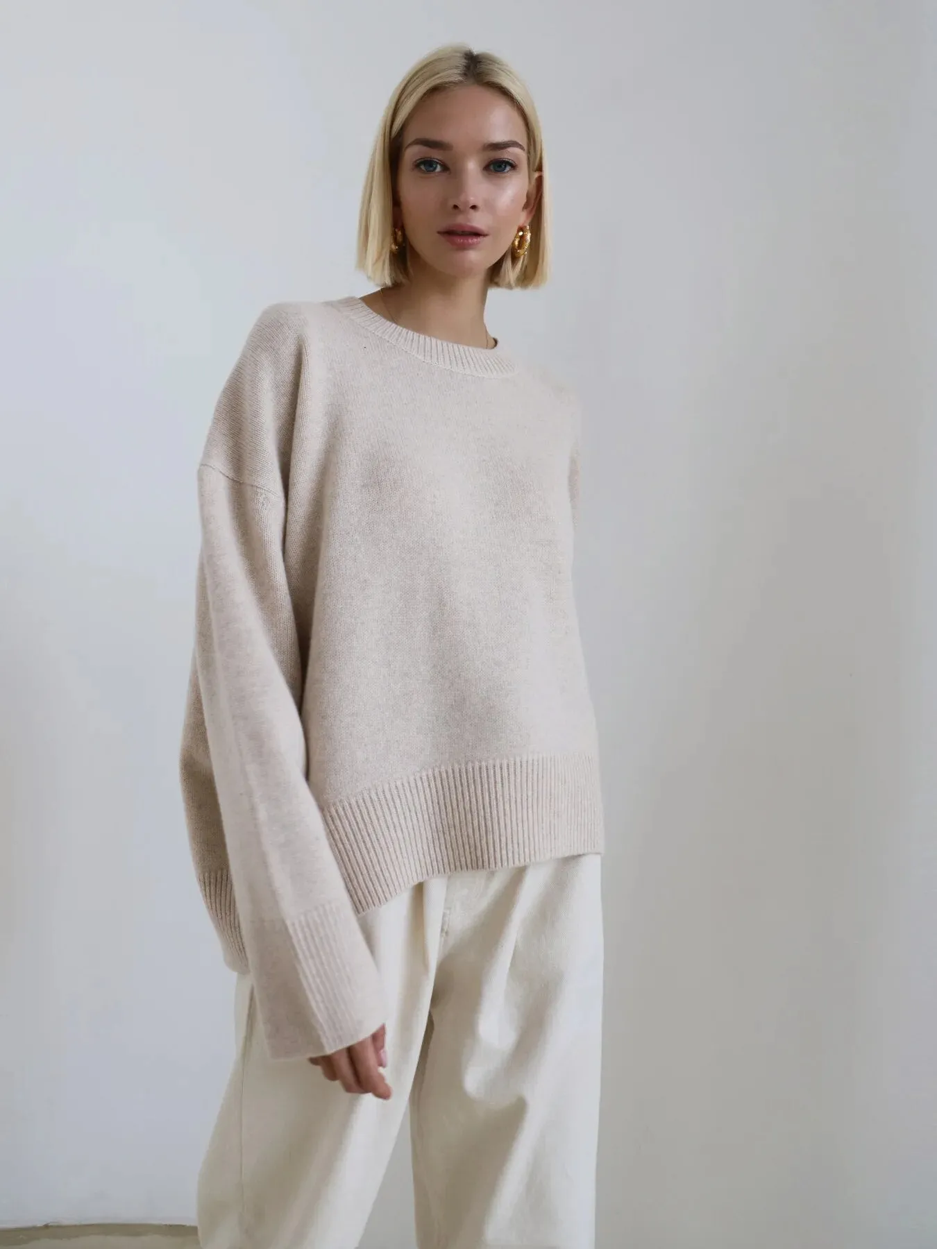 Loose Knitted Sweater For Women Elegant O-Neck Long Sleeve Knitted Pullover Top Warm Thick Jumpers