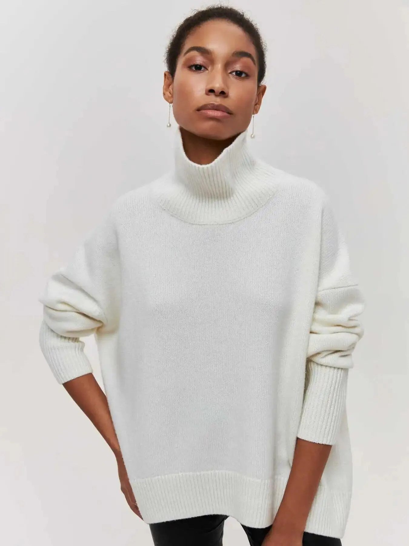 Loose Knitted Sweater For Women Elegant O-Neck Long Sleeve Knitted Pullover Top Warm Thick Jumpers