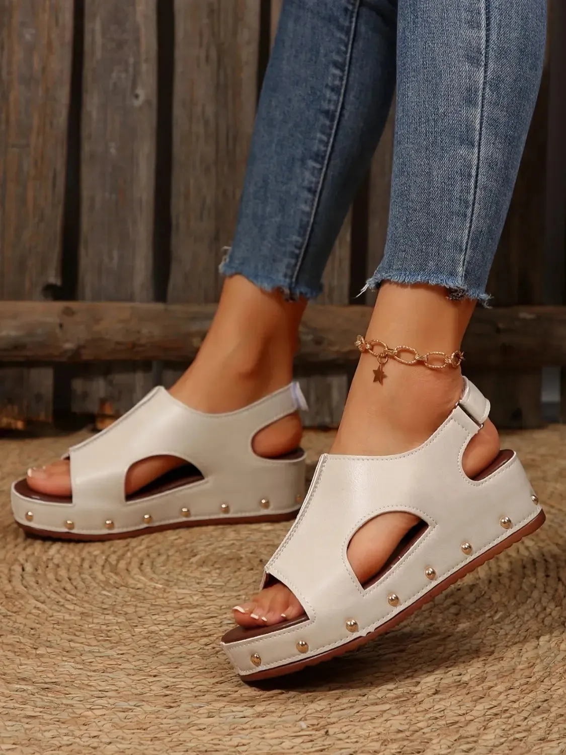 'Lorelai' Leather Studded Wedges