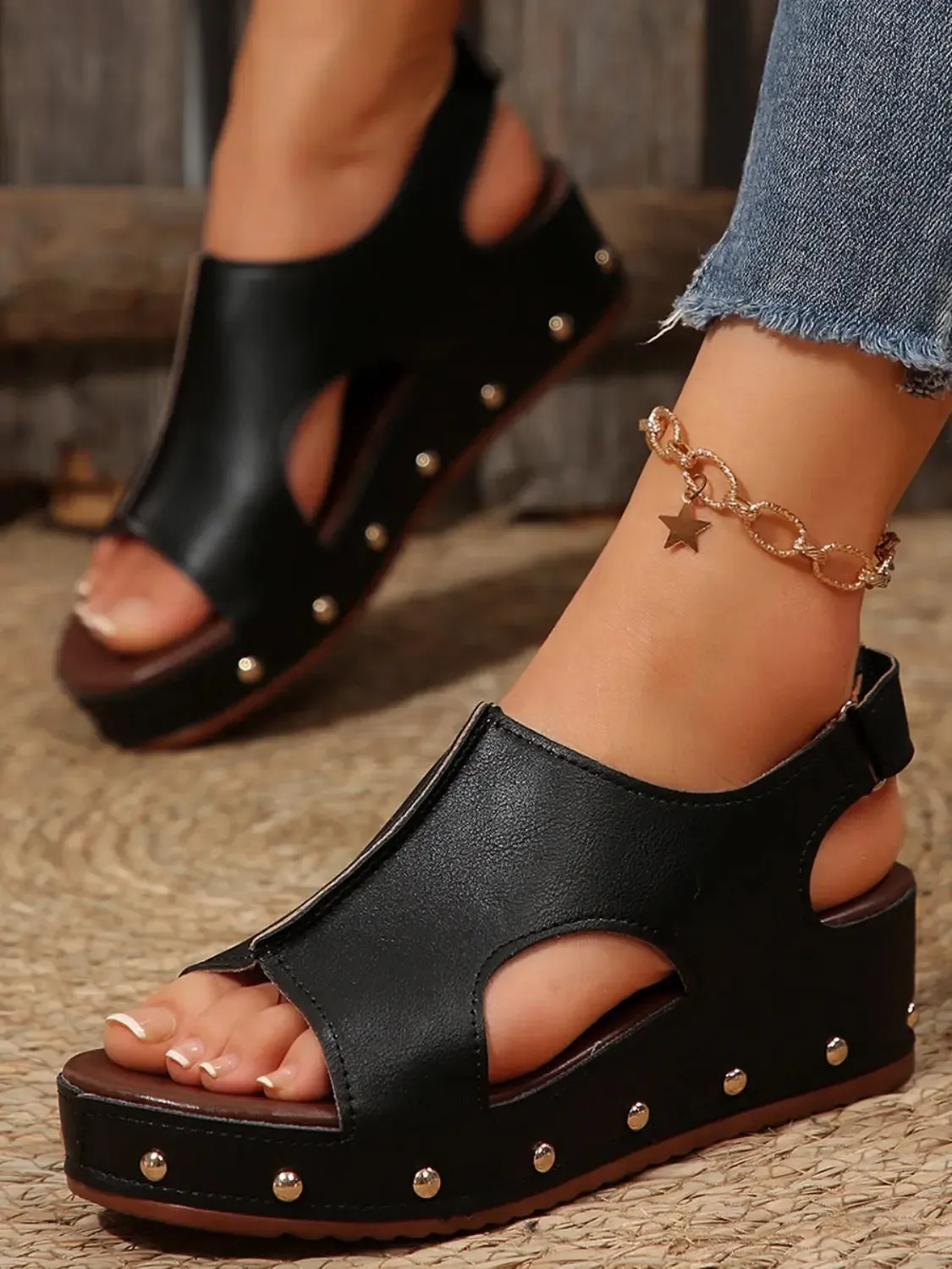 'Lorelai' Leather Studded Wedges