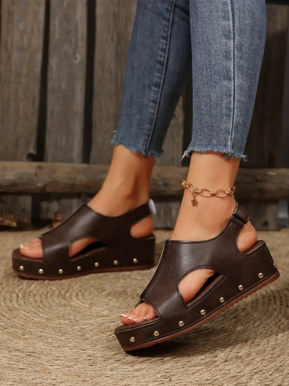 'Lorelai' Leather Studded Wedges