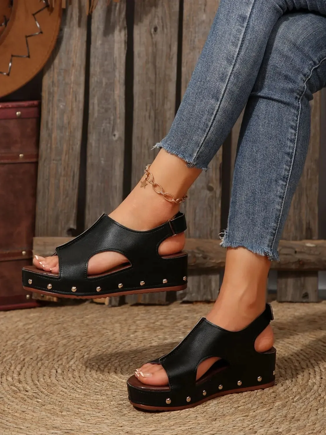 'Lorelai' Leather Studded Wedges