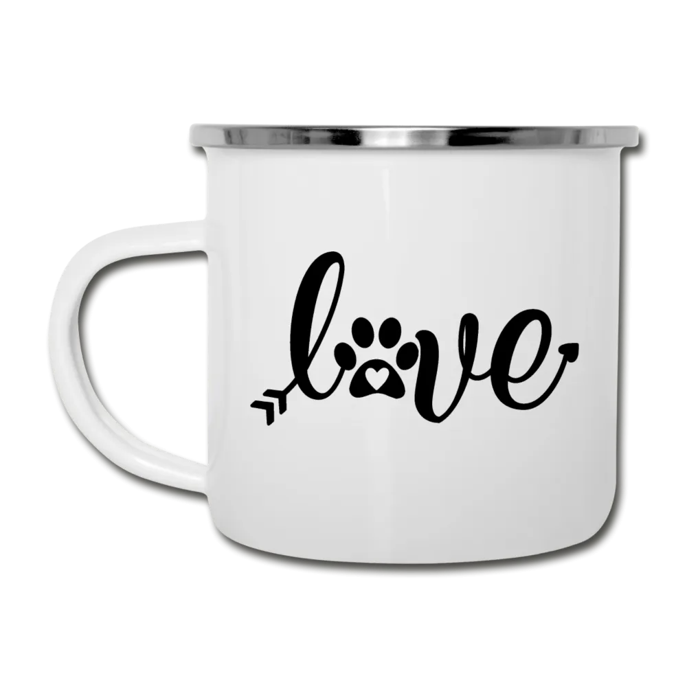 Love With Paw Print White Enamel Camper Mug