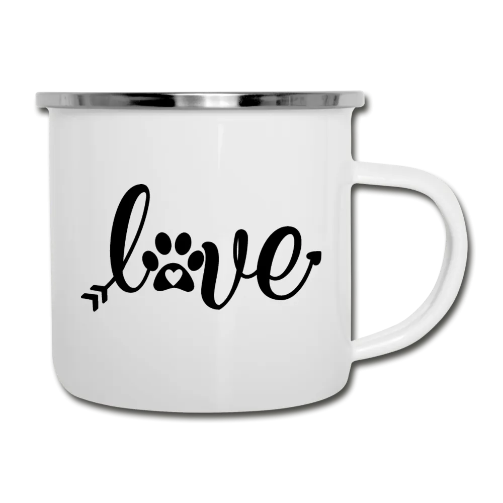 Love With Paw Print White Enamel Camper Mug