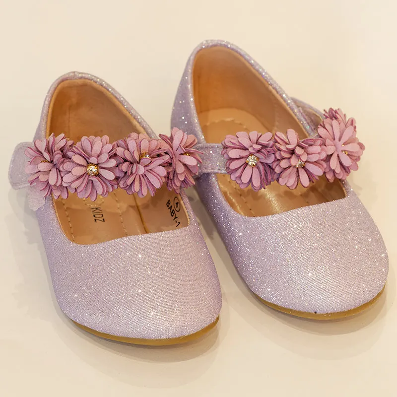 Luxe Kidz Flower Strap Glittery Ballerina Shoes