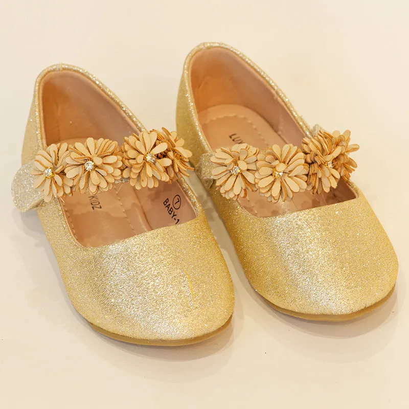 Luxe Kidz Flower Strap Glittery Ballerina Shoes