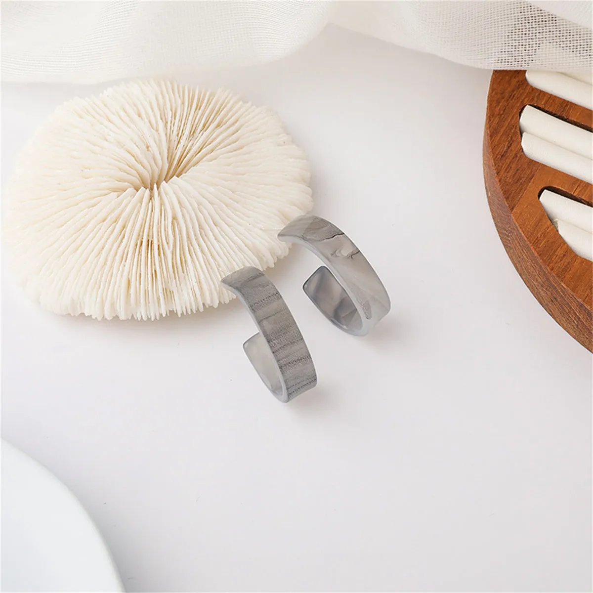 Marble Acrylic & Silver-Plated Huggie Earrings