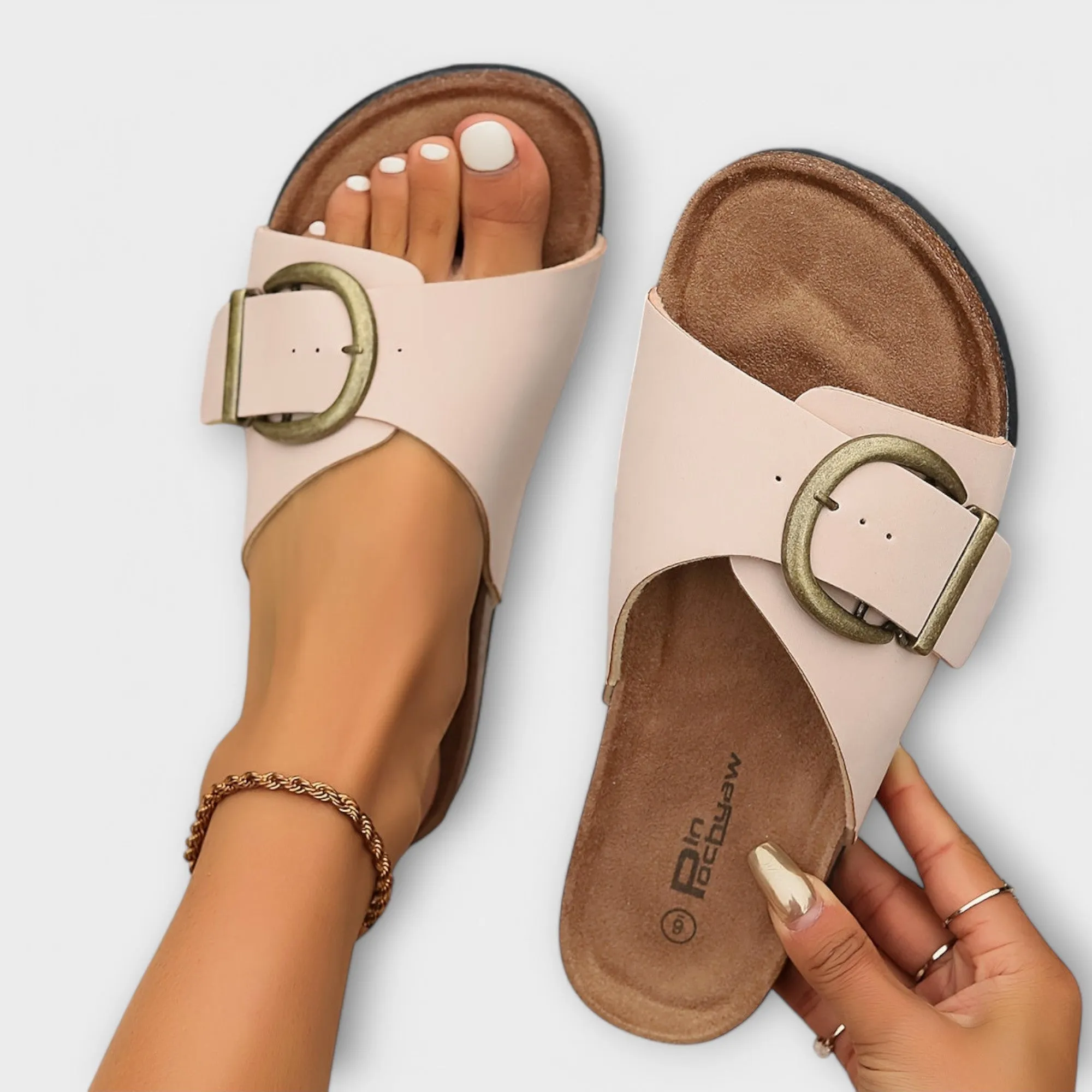 Margie - Women's Cork Mules with Buckle Strap Design