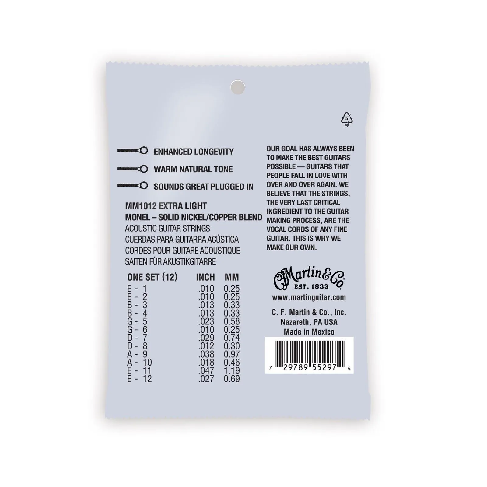 MARTIN MM1012 RETRO® ACOUSTIC GUITAR STRINGS EXTRA LIGHT 12-STRING