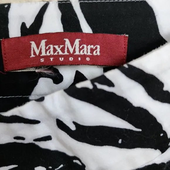Max Mara Studio Pencil Skirt Italy Size L 12  White Black Rose Cotton Stretch