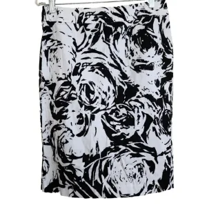 Max Mara Studio Pencil Skirt Italy Size L 12  White Black Rose Cotton Stretch