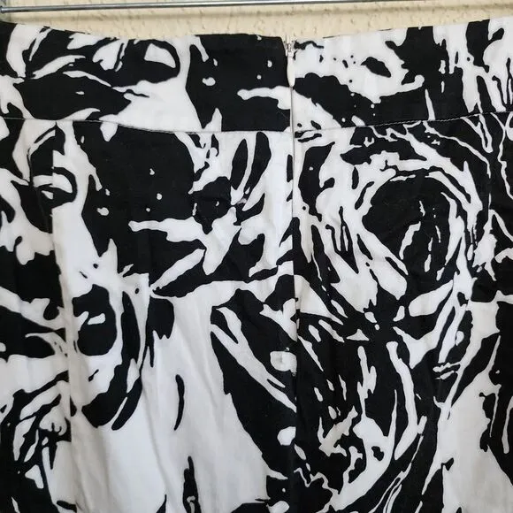 Max Mara Studio Pencil Skirt Italy Size L 12  White Black Rose Cotton Stretch