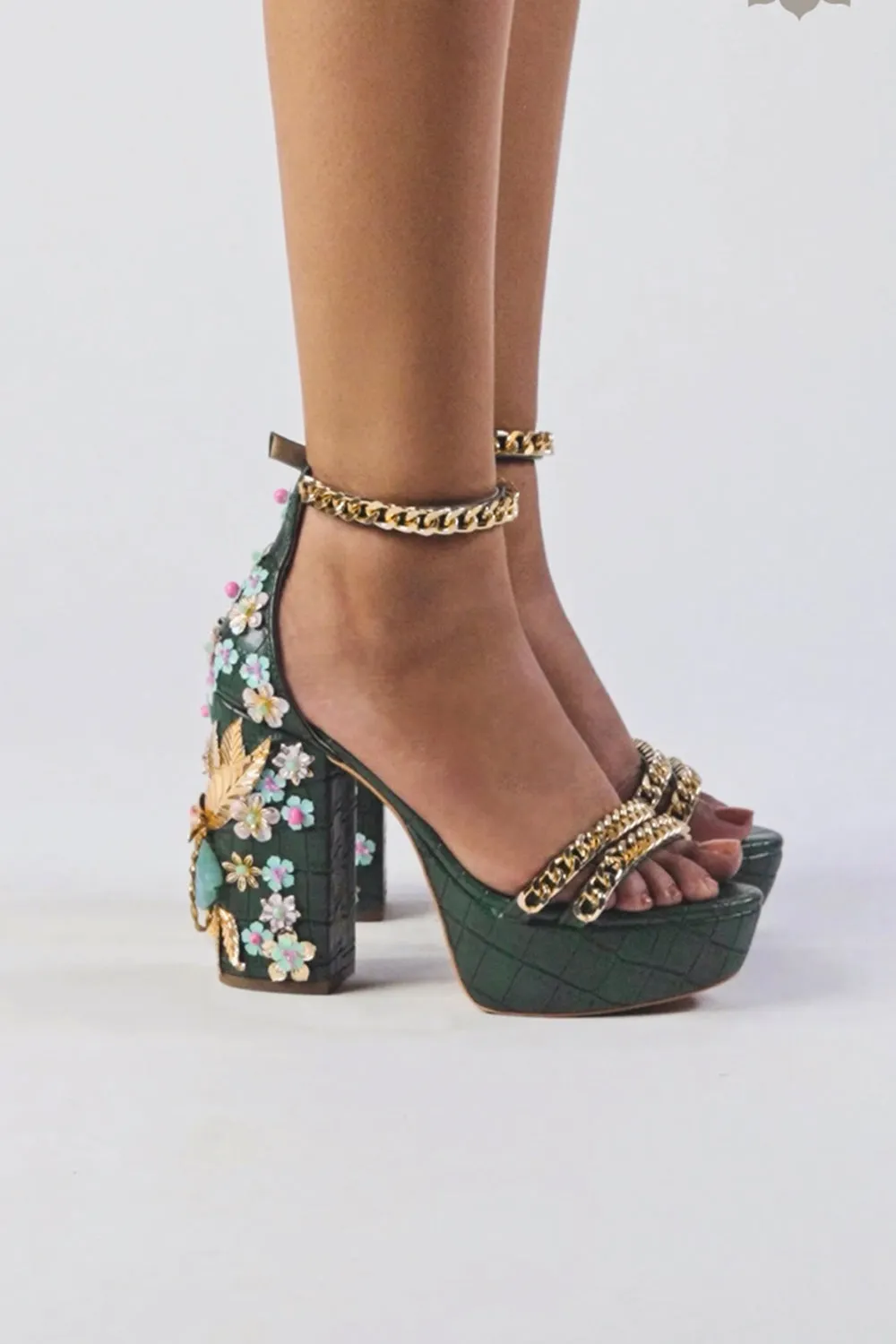 Medusa - Bottle Green Block Heels