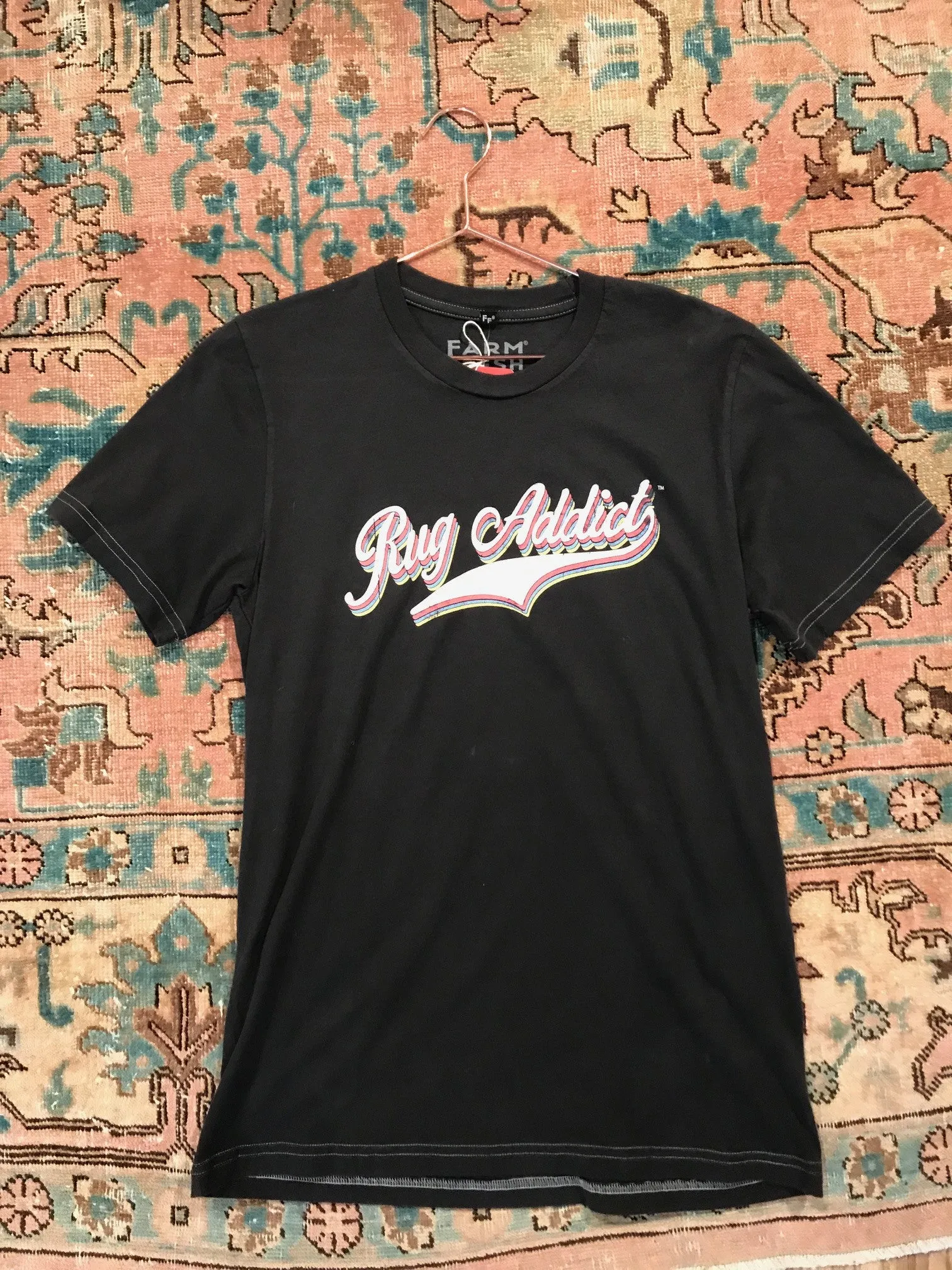Men's Charcoal Retro Letter Fine Crew T-Shirt (Contrast Stitch)