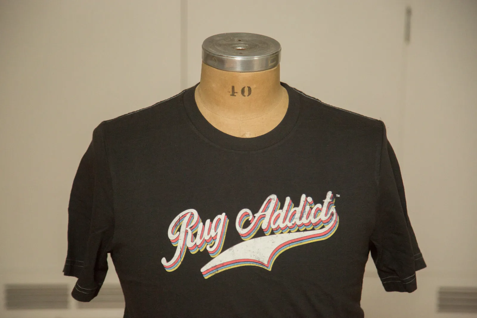 Men's Charcoal Retro Letter Fine Crew T-Shirt (Contrast Stitch)