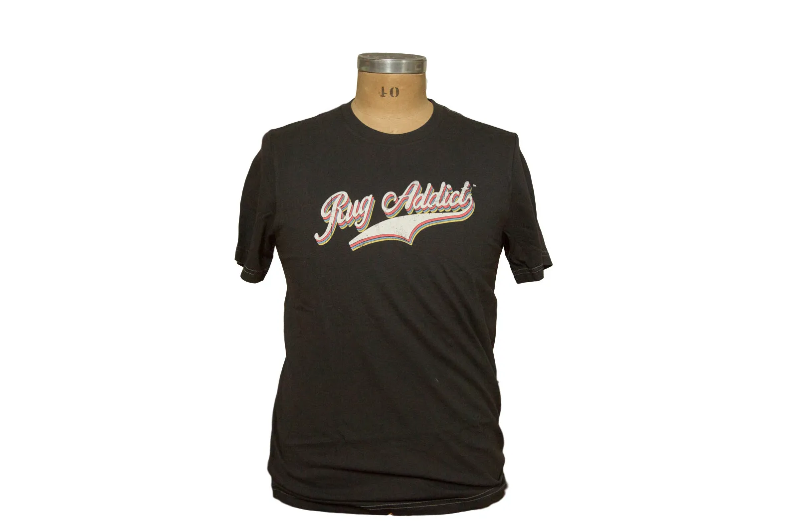 Men's Charcoal Retro Letter Fine Crew T-Shirt (Contrast Stitch)