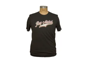 Men's Charcoal Retro Letter Fine Crew T-Shirt (Contrast Stitch)