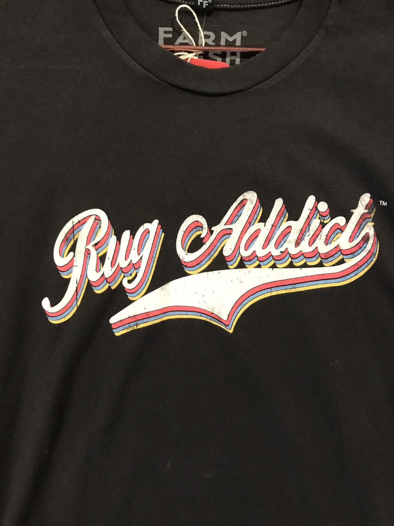 Men's Charcoal Retro Letter Fine Crew T-Shirt (Contrast Stitch)