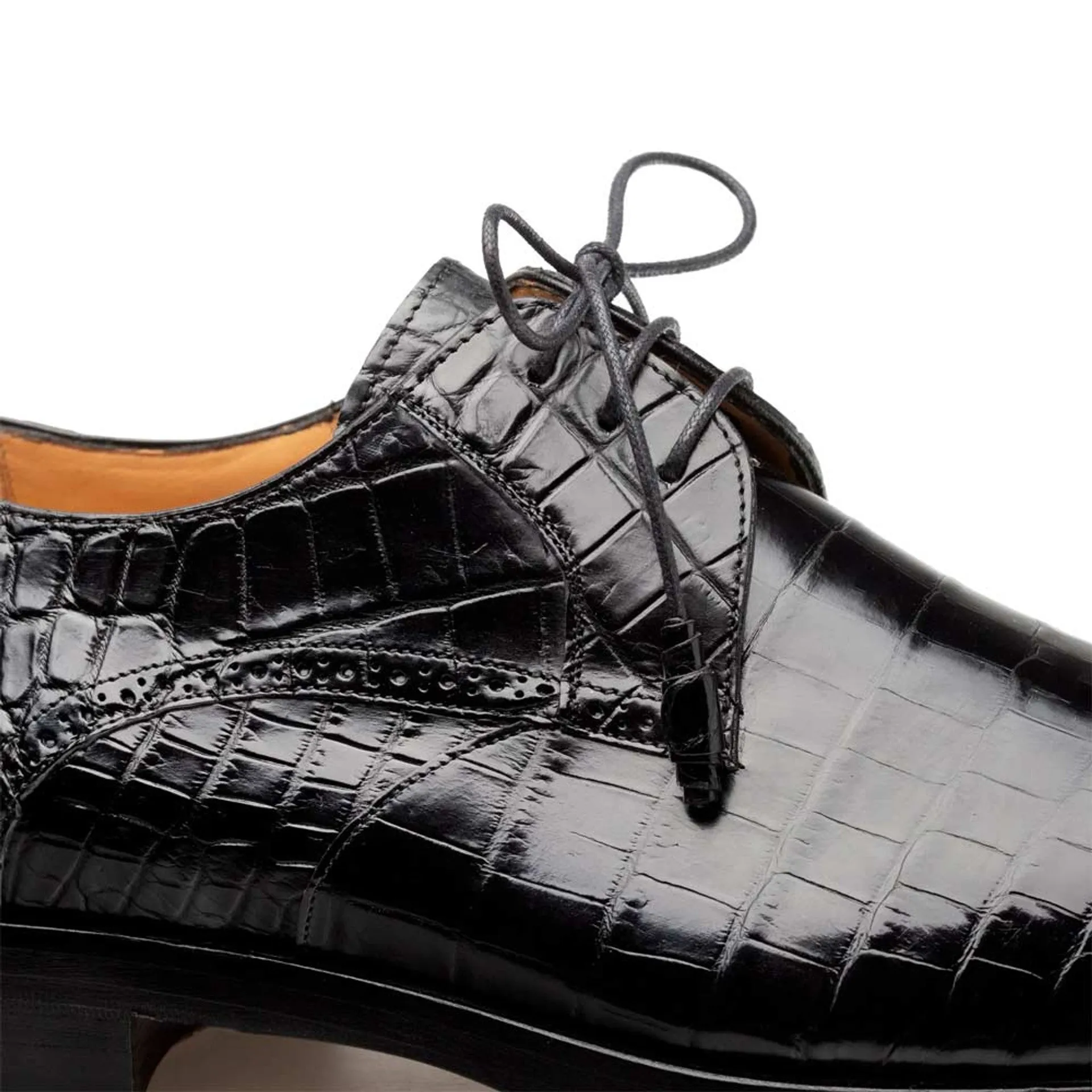 Men's Genuine Alligator Black  Derby Lace-Up Shoes By Mezlan Made In Spain Brand