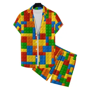 Men's Hawaiian Block Print Two-Piece Suit 2306103840