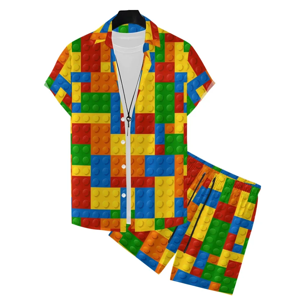 Men's Hawaiian Block Print Two-Piece Suit 2306103840