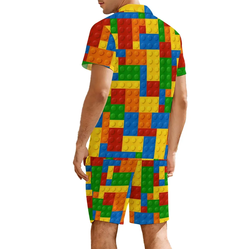 Men's Hawaiian Block Print Two-Piece Suit 2306103840