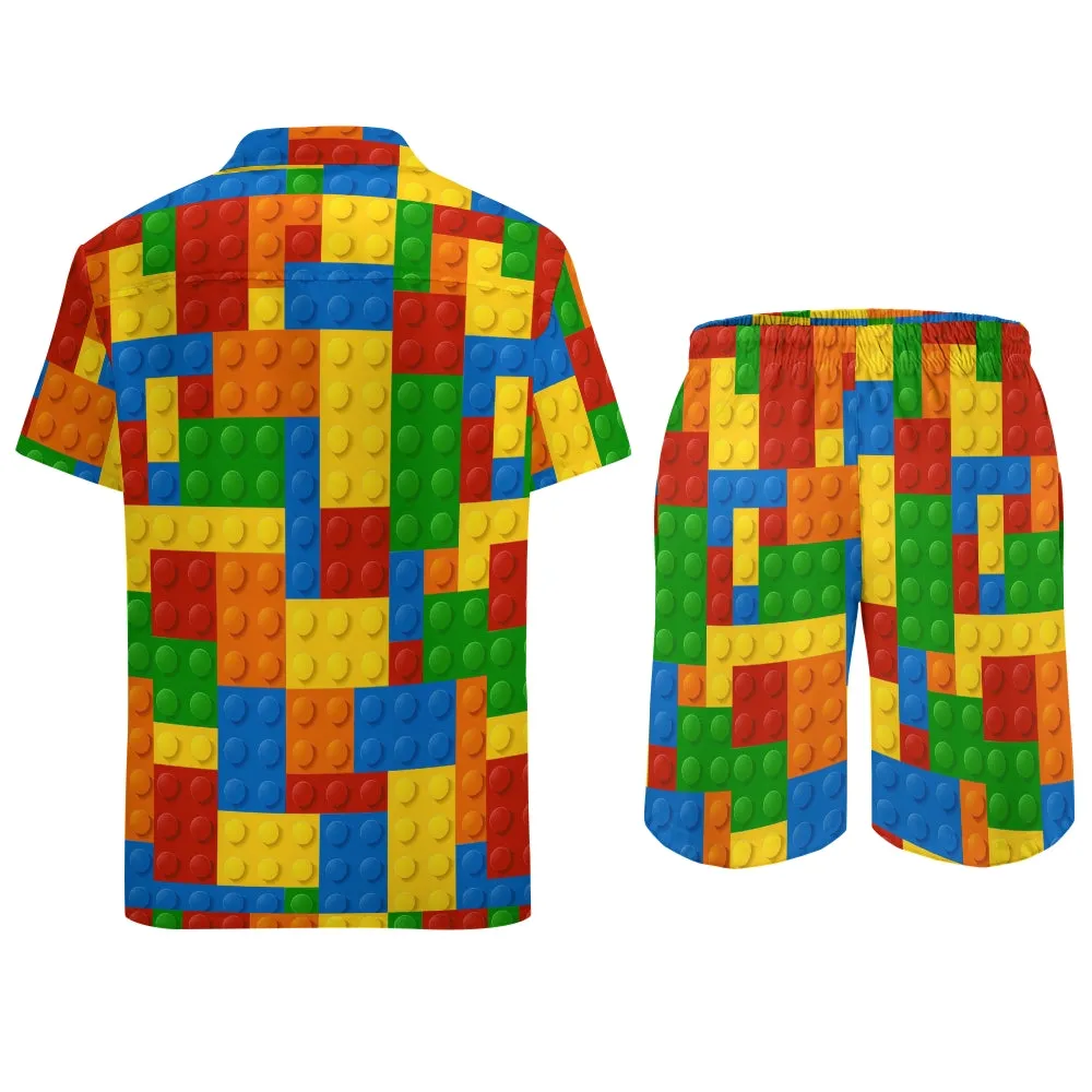 Men's Hawaiian Block Print Two-Piece Suit 2306103840