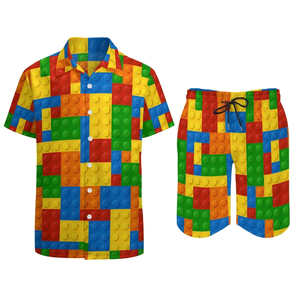 Men's Hawaiian Block Print Two-Piece Suit 2306103840