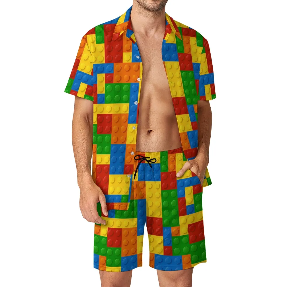 Men's Hawaiian Block Print Two-Piece Suit 2306103840