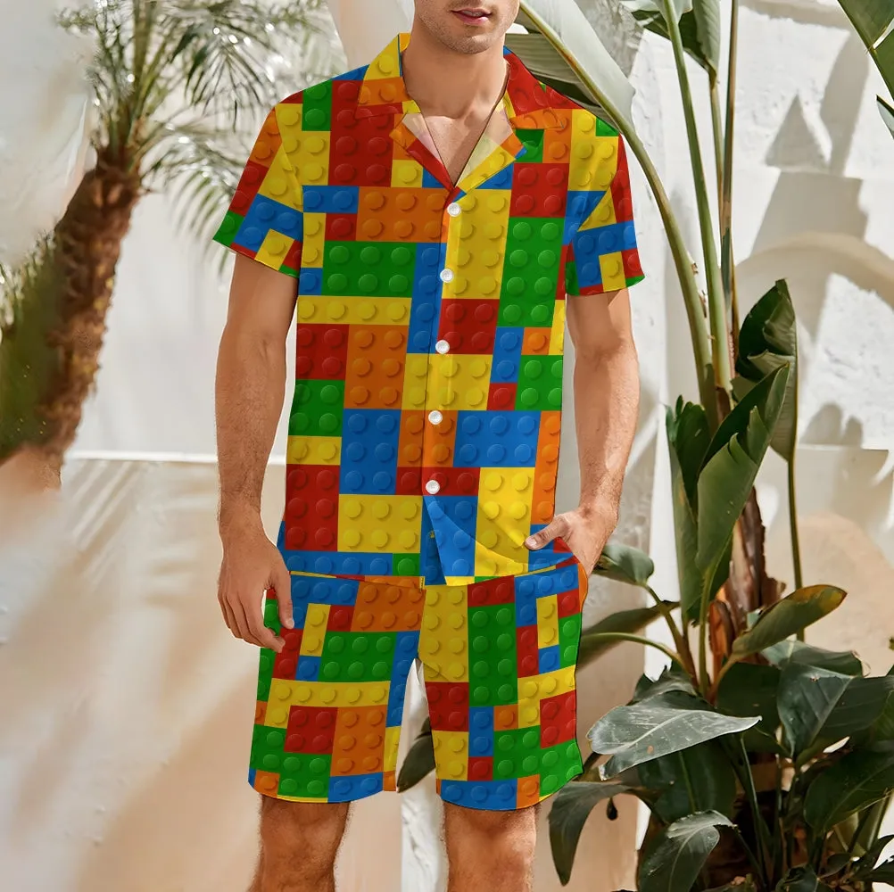 Men's Hawaiian Block Print Two-Piece Suit 2306103840