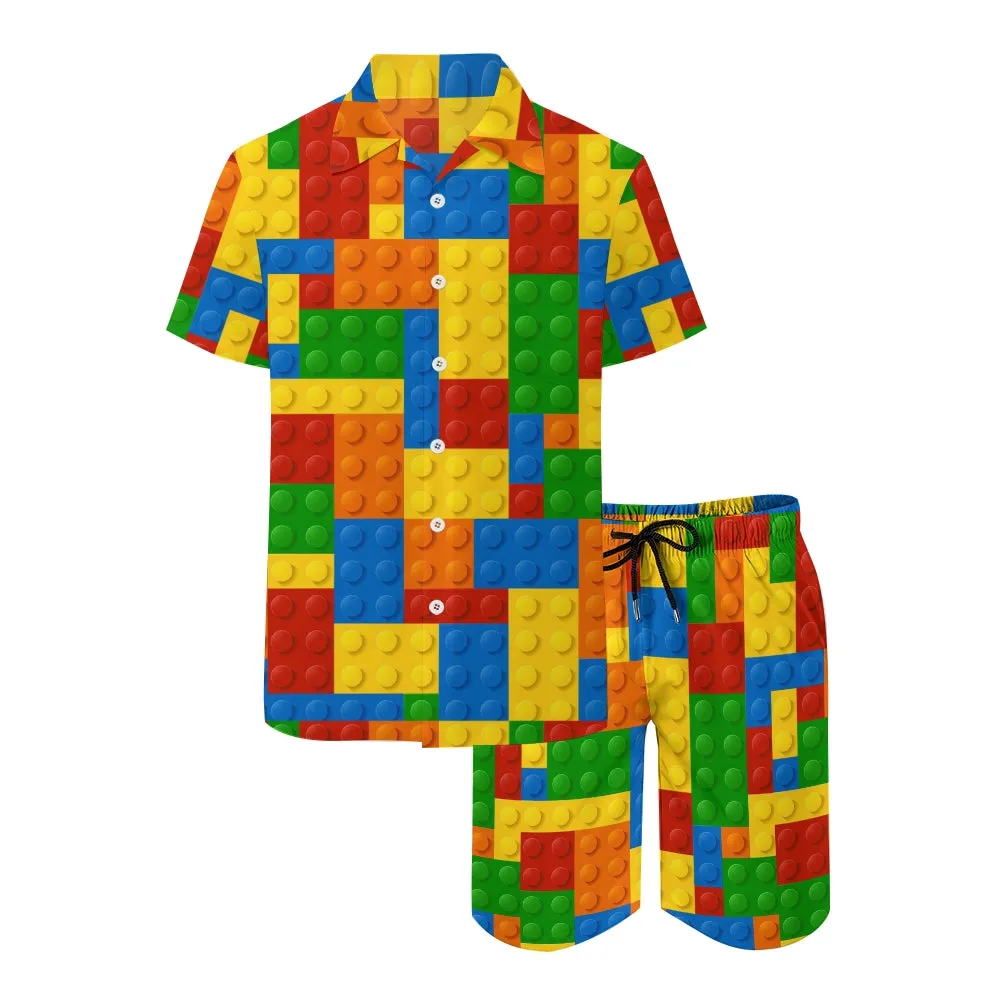 Men's Hawaiian Block Print Two-Piece Suit 2306103840
