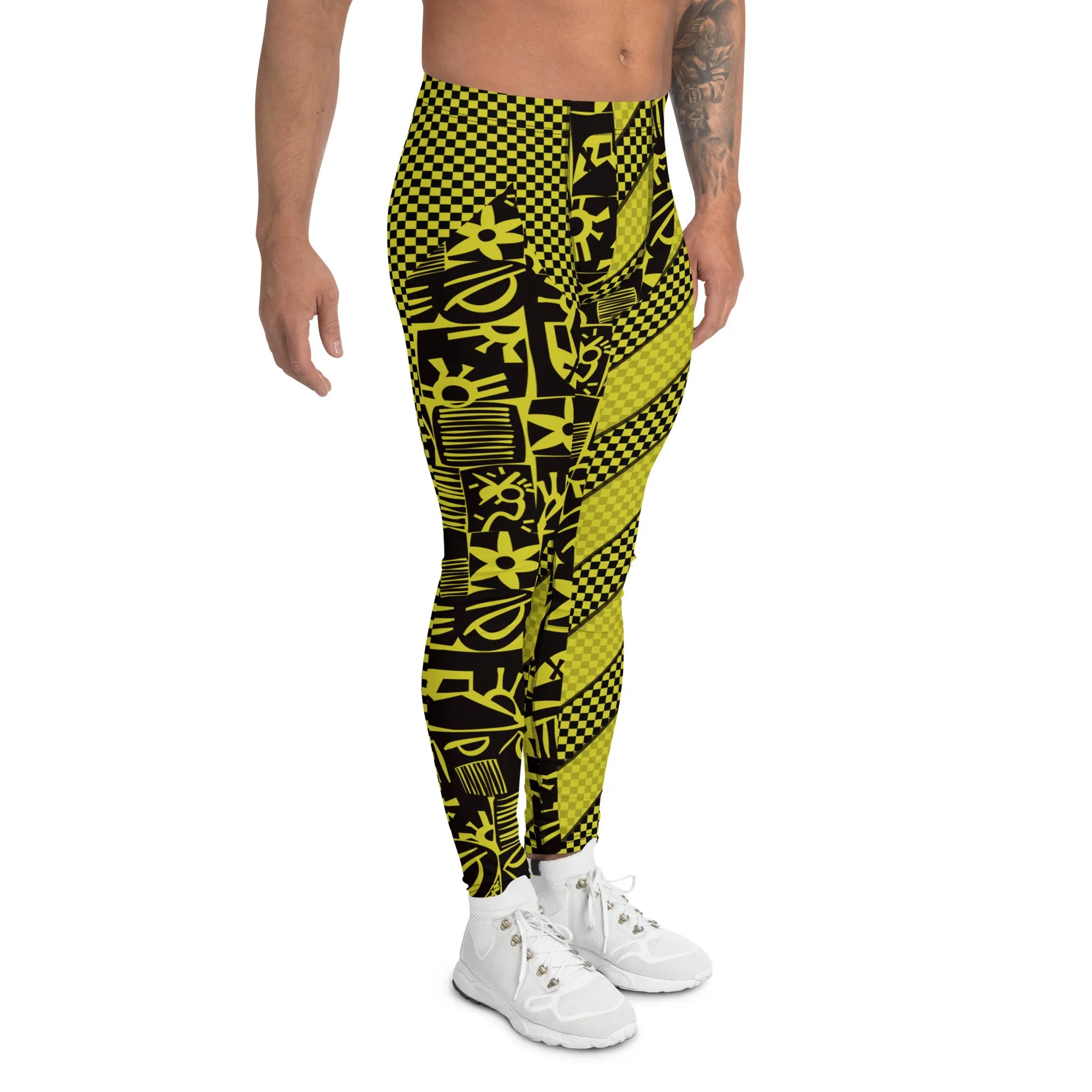 Mens Leggings, Pro Wrestling Tights Retro Block