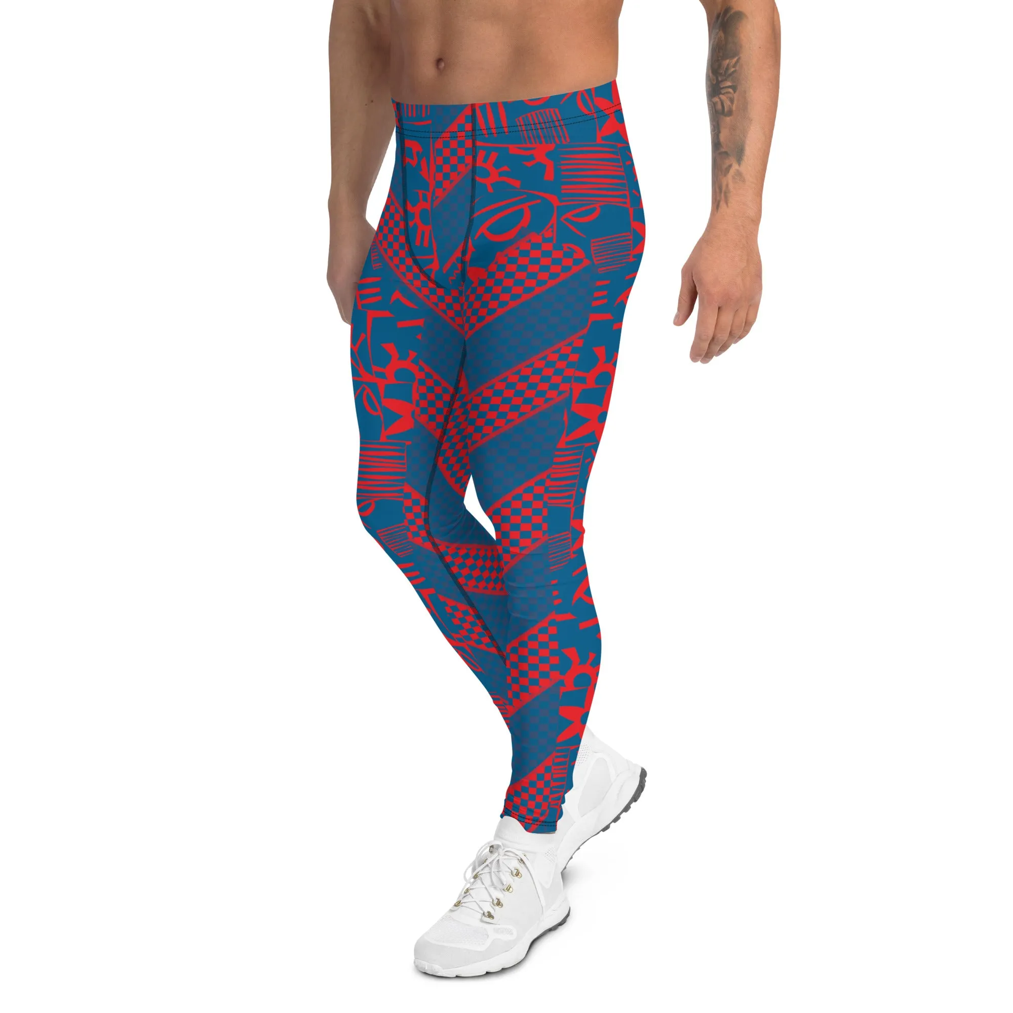Mens Leggings, Pro Wrestling Tights Retro Block