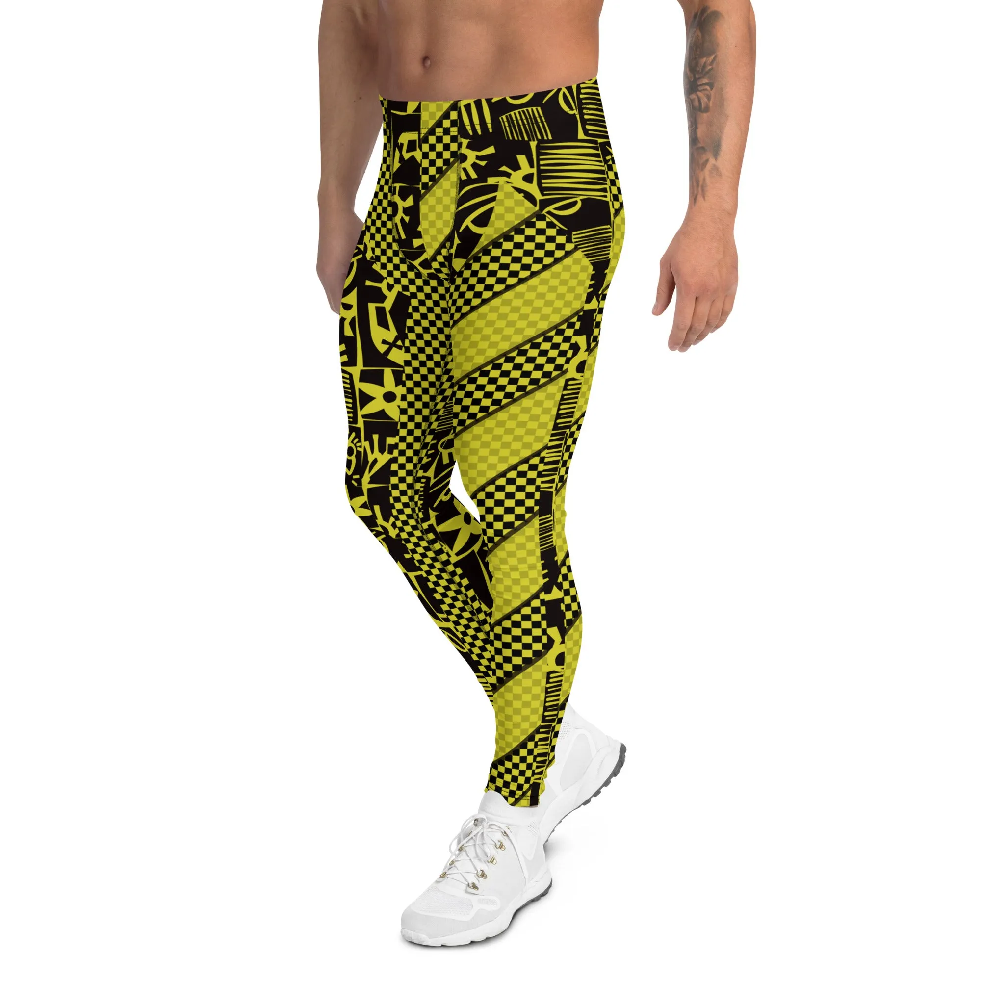 Mens Leggings, Pro Wrestling Tights Retro Block