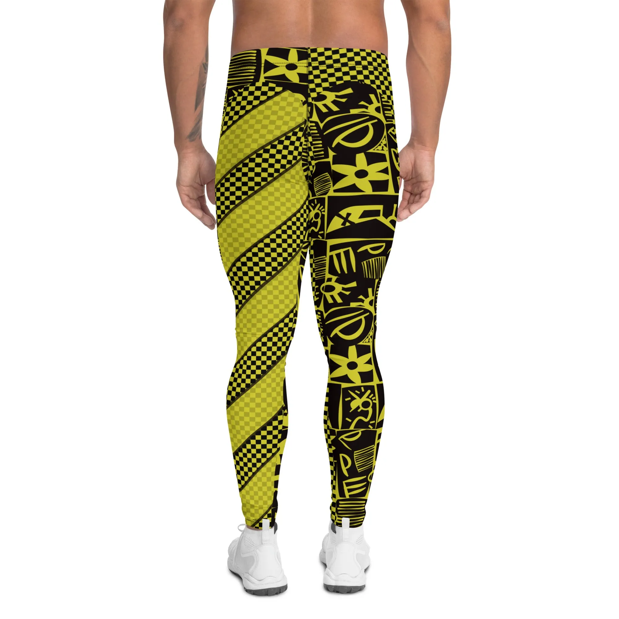Mens Leggings, Pro Wrestling Tights Retro Block