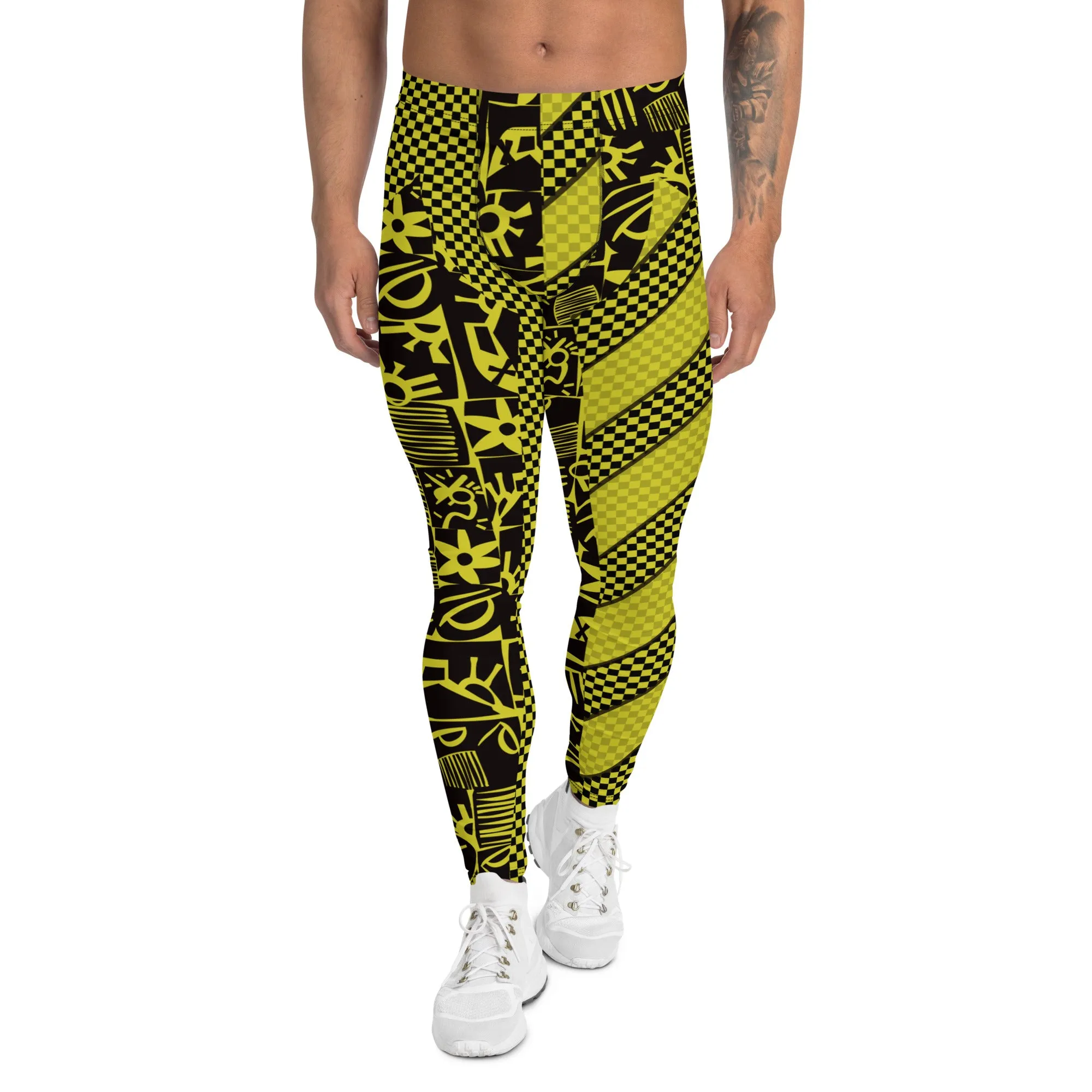 Mens Leggings, Pro Wrestling Tights Retro Block