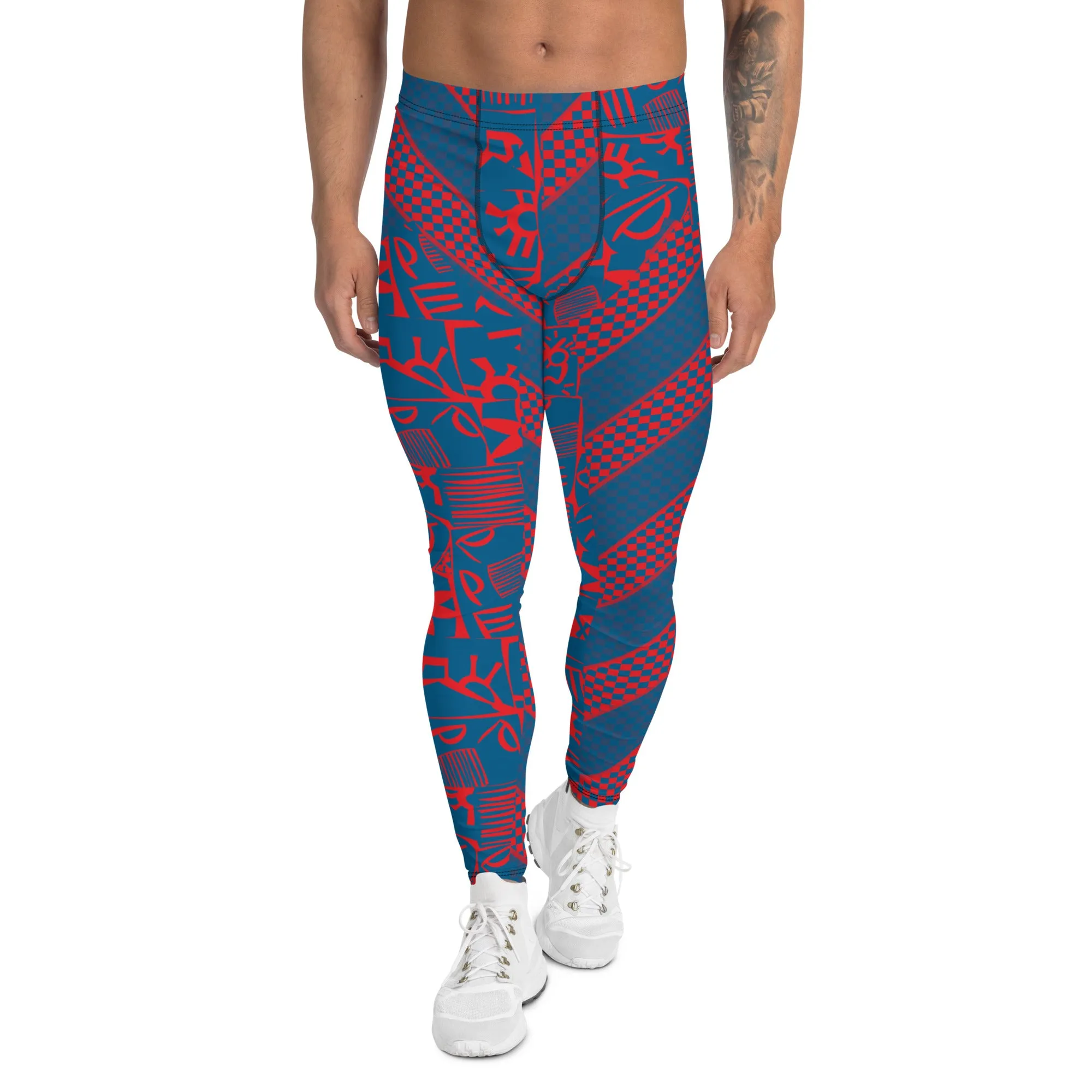 Mens Leggings, Pro Wrestling Tights Retro Block