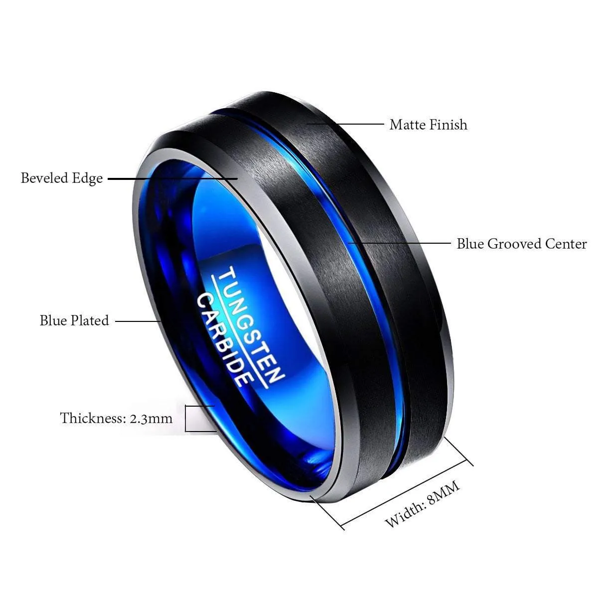 Men's Thin Blue Line Ring - Tungsten Carbide