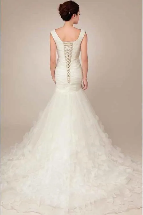 Mermaid V-neck Lace-up Appliques Court Train Wedding Dress WD044