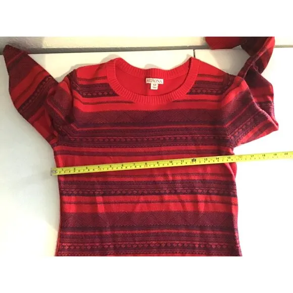 MERONA- WOMENS RED/NAVY CREW NECK LONG SLEEVE SWEATER SIZE SMALL
