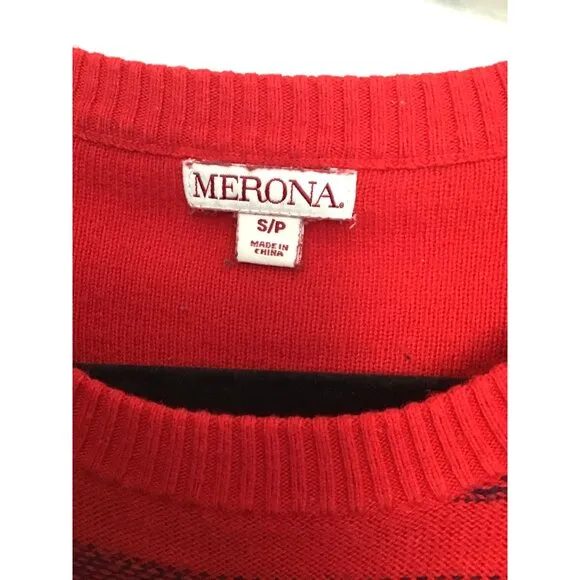 MERONA- WOMENS RED/NAVY CREW NECK LONG SLEEVE SWEATER SIZE SMALL