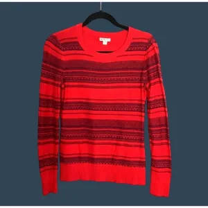 MERONA- WOMENS RED/NAVY CREW NECK LONG SLEEVE SWEATER SIZE SMALL