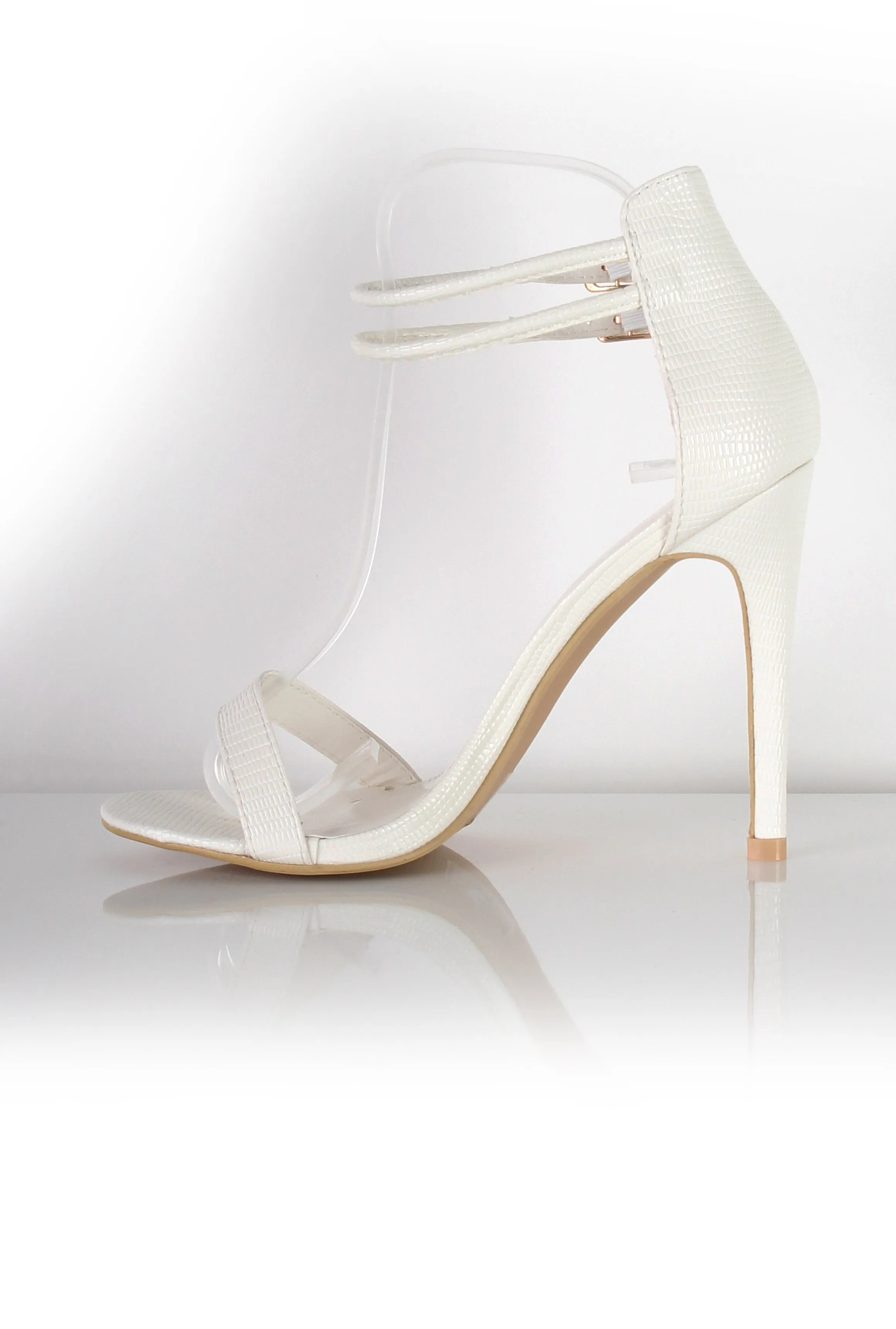 Mia White Snakeskin Strappy Heels