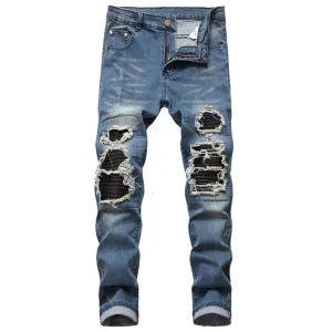 Mid Waist Jeans Long Men's Ripped Jeans Casual Pencil Pants