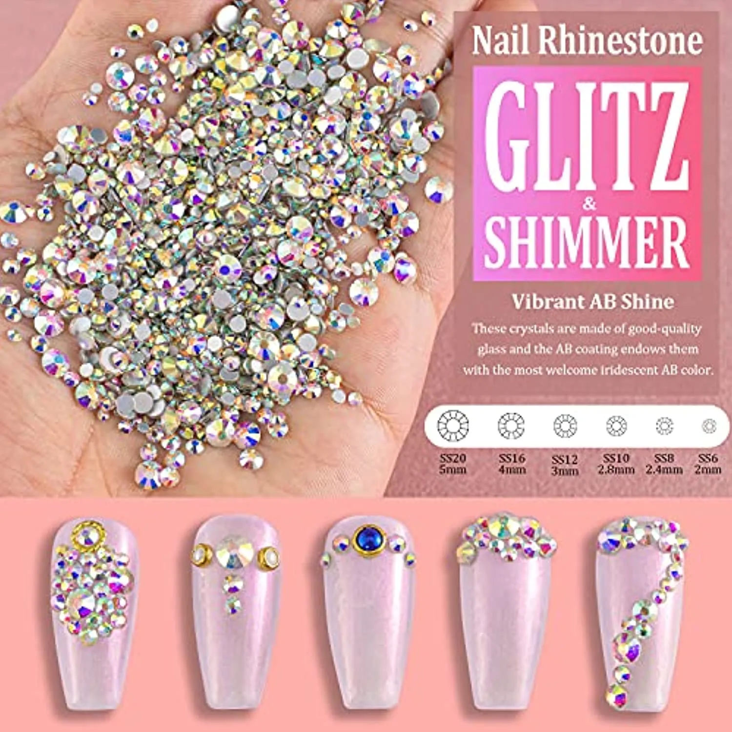 Multi Shapes 3D Glass AB Crystal Nail Art Rhinestones Kit with Flatback Round Bead Charm Gem Stone Jewelry Diamond with Pickup Pen   Tweezer for Manicure Craft Decoration by BELLEBOOST (Iridescent)