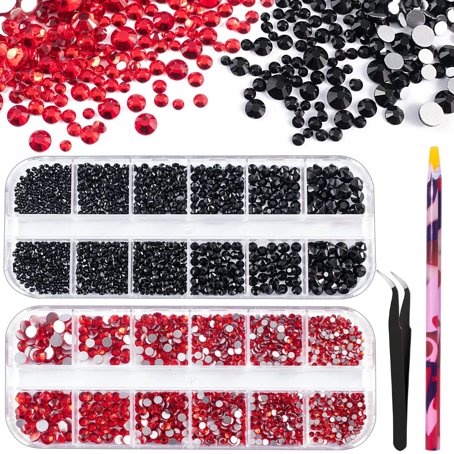 Multi Shapes 3D Glass AB Crystal Nail Art Rhinestones Kit with Flatback Round Bead Charm Gem Stone Jewelry Diamond with Pickup Pen   Tweezer for Manicure Craft Decoration by BELLEBOOST (Iridescent)