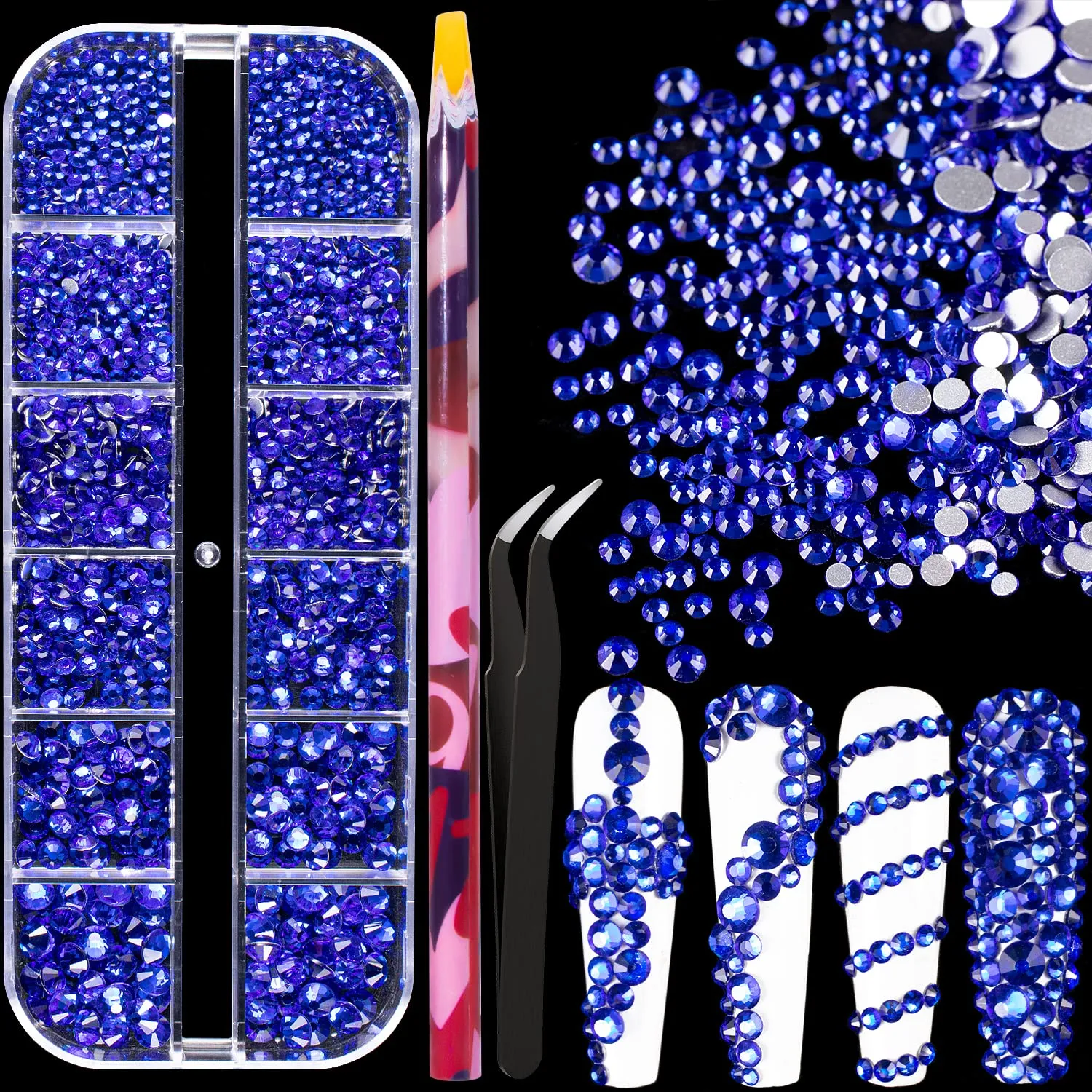 Multi Shapes 3D Glass AB Crystal Nail Art Rhinestones Kit with Flatback Round Bead Charm Gem Stone Jewelry Diamond with Pickup Pen   Tweezer for Manicure Craft Decoration by BELLEBOOST (Iridescent)