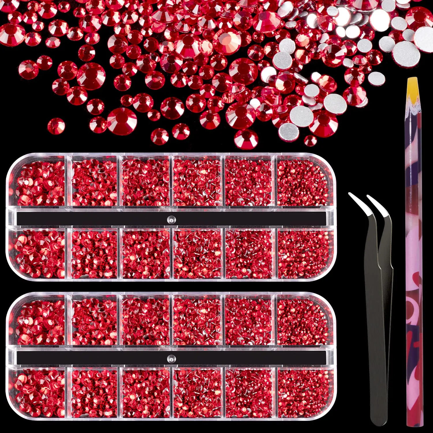 Multi Shapes 3D Glass AB Crystal Nail Art Rhinestones Kit with Flatback Round Bead Charm Gem Stone Jewelry Diamond with Pickup Pen   Tweezer for Manicure Craft Decoration by BELLEBOOST (Iridescent)